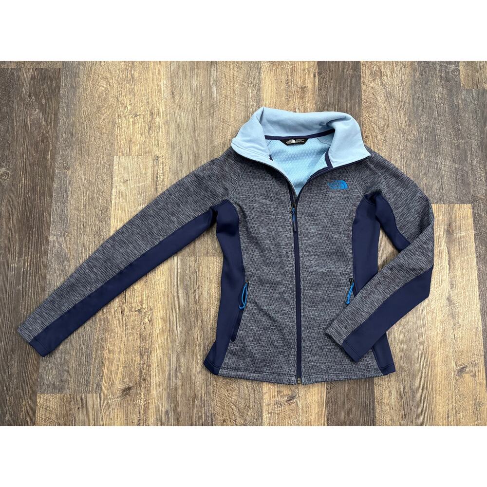 The North Face Womens Full Zip Fleece Jacket Blue‎ Heathered Knit XS NF0A3L96